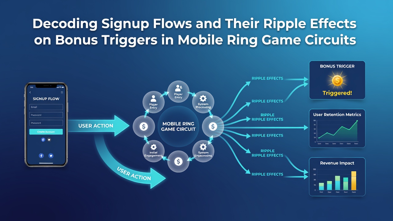 Mobile poker app interface showing signup flow stages with bonus trigger indicators overlaid on a ring game table view