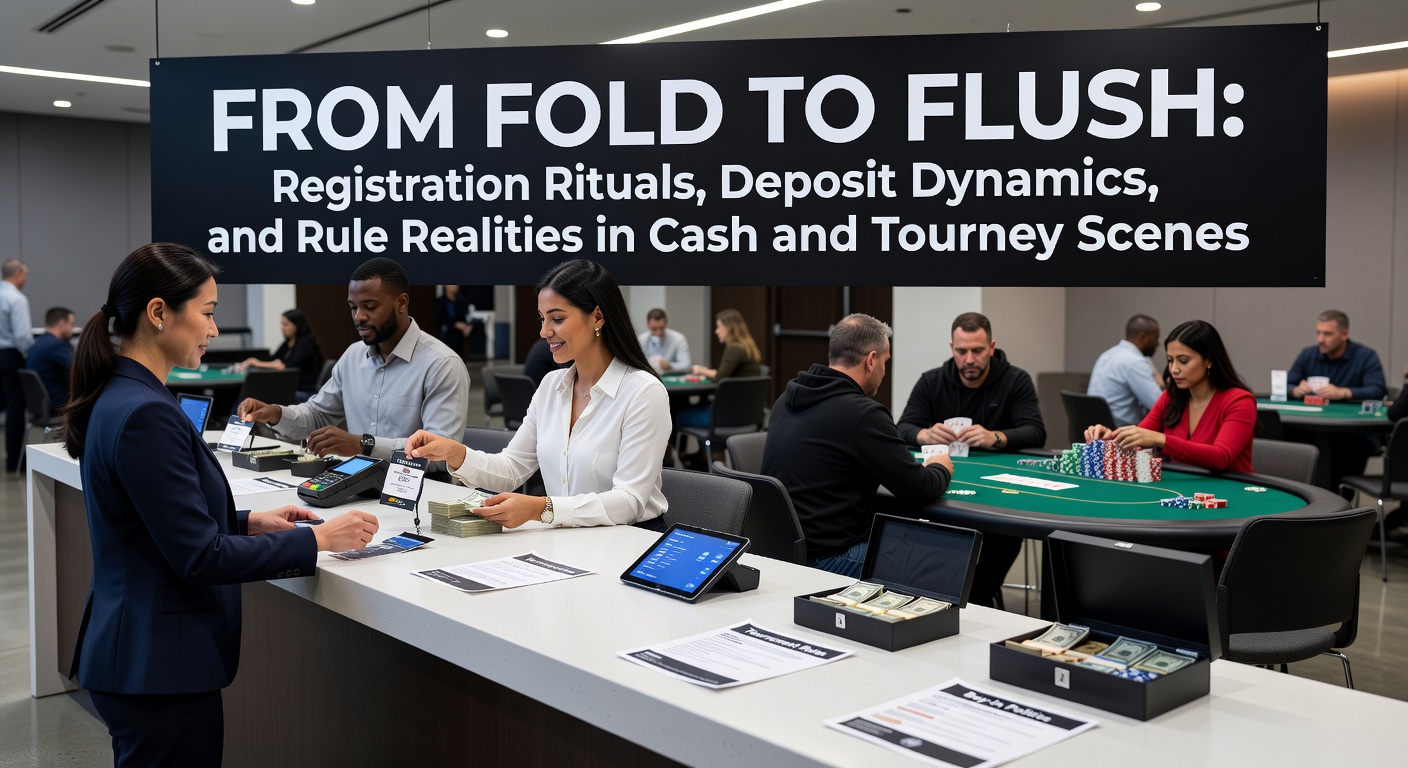 Players at online poker tables transitioning from registration screens to intense cash game action, highlighting the seamless path from signup to first hand