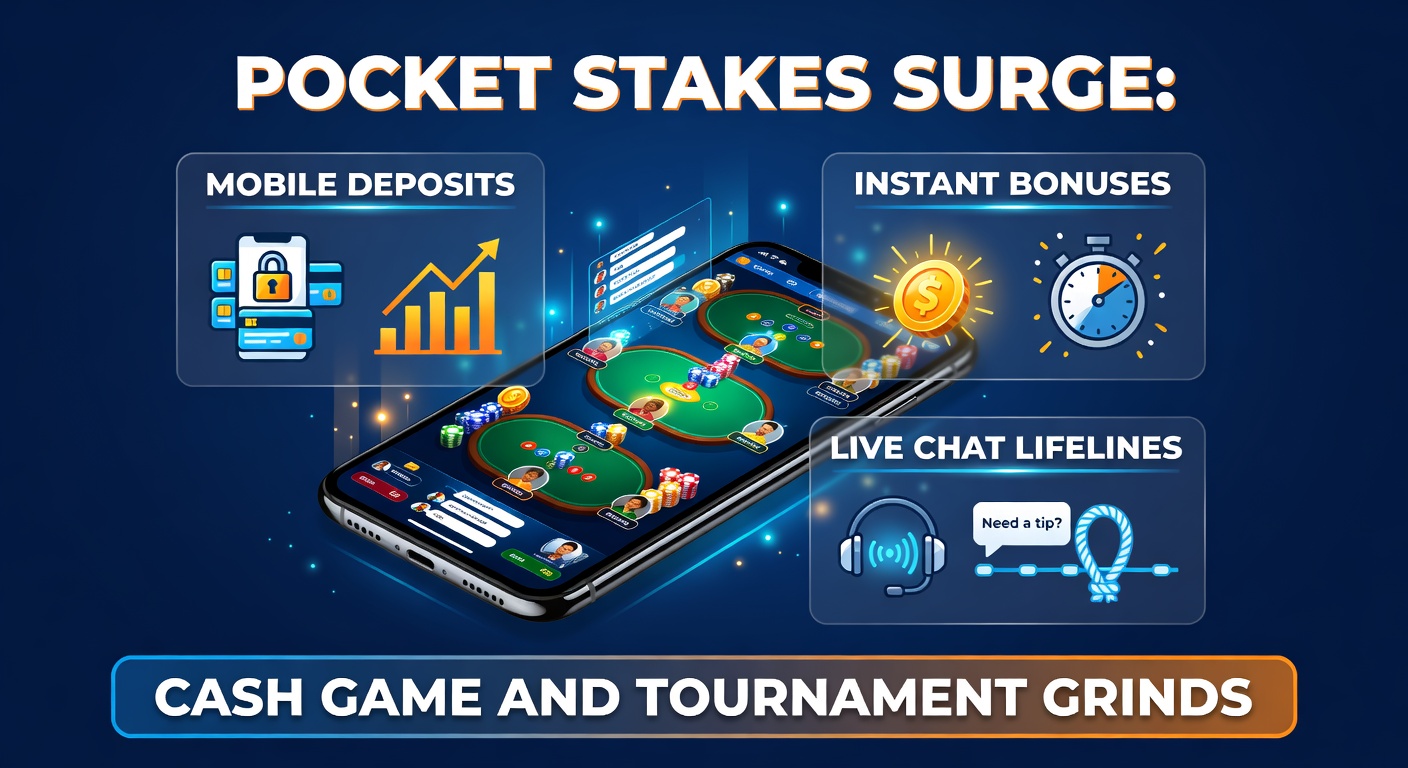 A smartphone screen displaying a poker app with quick deposit options and live chat bubble active during a cash game session