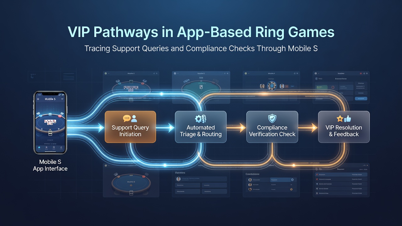 Support dashboard interface tracking compliance queries linked to VIP reward progression in mobile poker apps